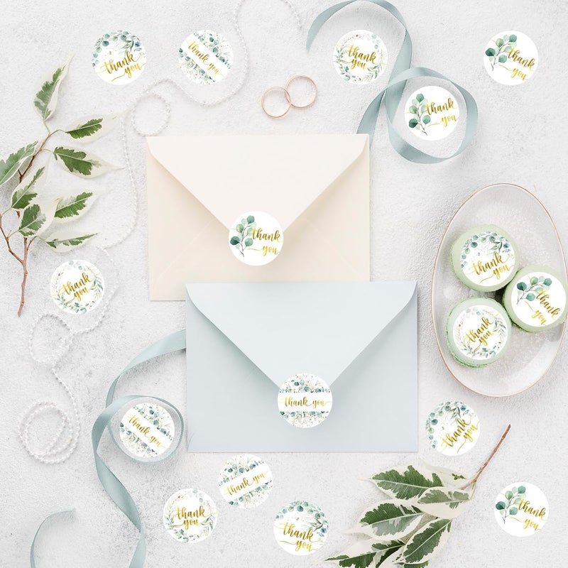 Whaline 1000 Pcs Greenery Thank You Stickers Roll Eucalyptus Gold Foil Thank You Seal Stickers Leaves Self-Adhesive Decals for Wedding Small Business Baby Shower Envelope Card, 4 Designs - Image 5